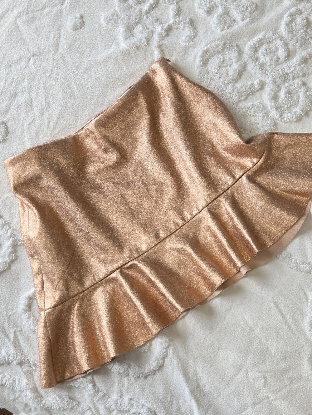Zara Trafaluc Metallic Rose Gold Peplum Mini Skirt XS NWOT - Picture 2 of 16